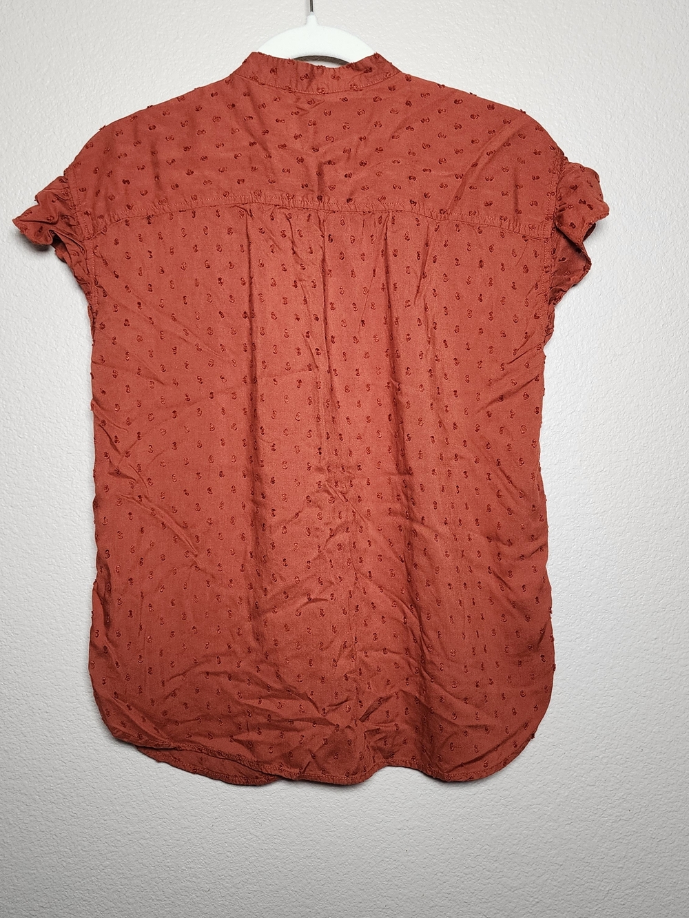 LOFT Rust Ruffle-Trim Button-Front Cap-Sleeve Blouse - Picture 8 of 8